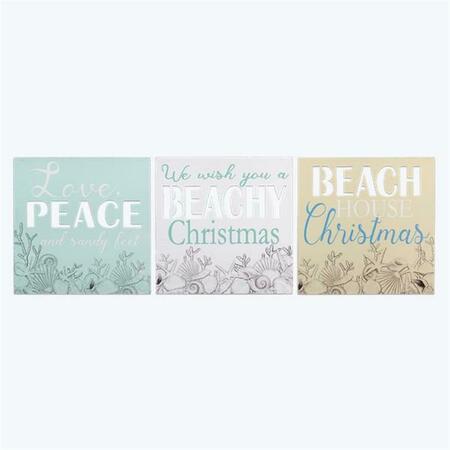 YOUNGS Wood Nautical Christmas Wall Sign with Cutout Lettering, Assorted Color - 3 Piece 60381